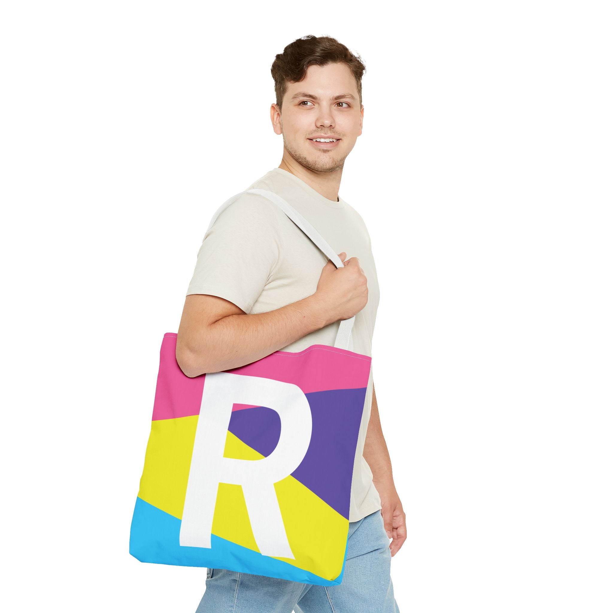 Monogram 'R' Colorblock Tote Bag — Personalized Initial R Shoulder Tote