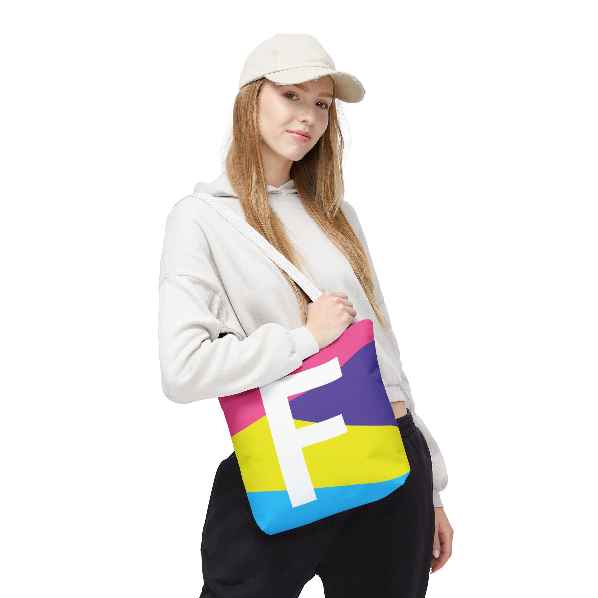 Monogram 'F' Colorblock Tote Bag — Personalized Initial F Shoulder Tote
