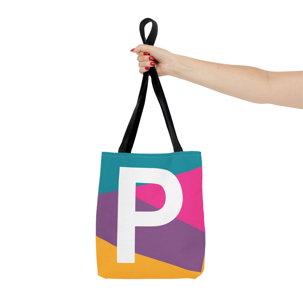 Monogram 'P' Colorblock Tote Bag — Personalized Initial P Shoulder Tote