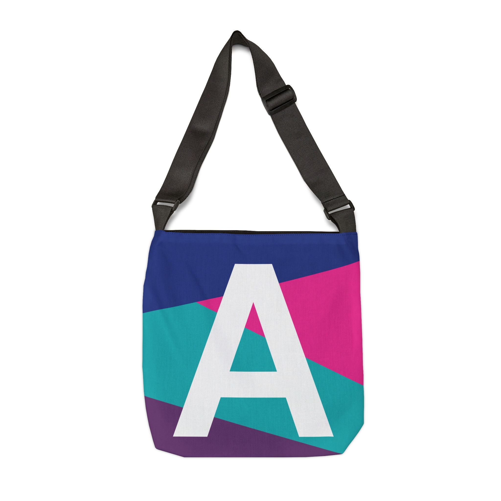 Initial Letter 'A' Colorblock Adjustable Tote Bag — Monogram Alphabet Shoulder Bag
