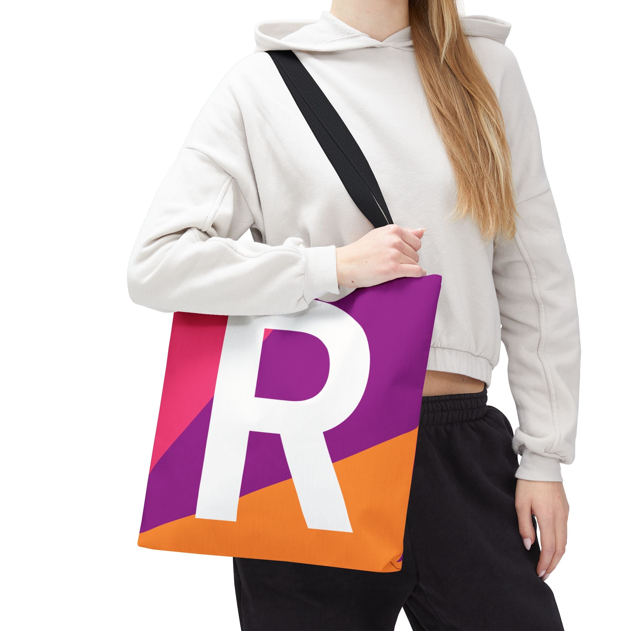 Monogram 'R' Colorblock Tote Bag — Personalized Initial R Shoulder Tote