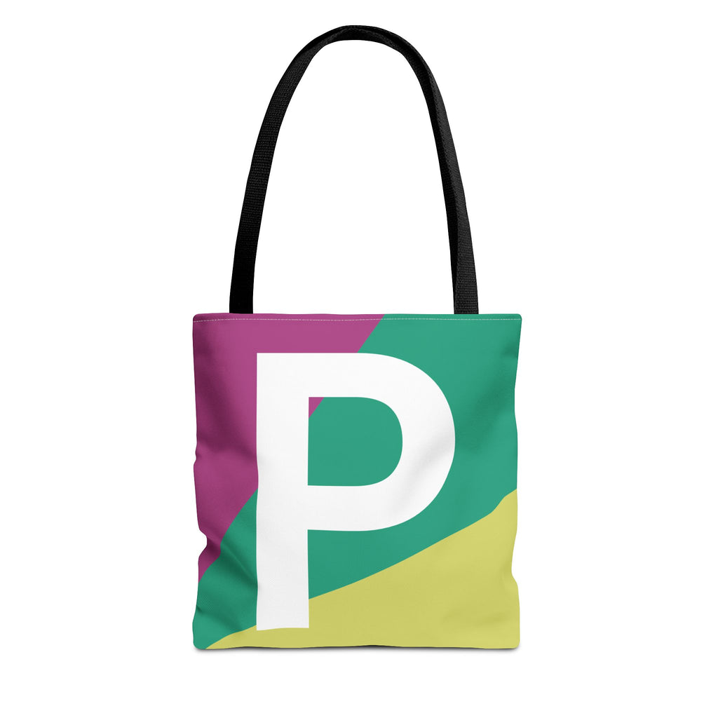Monogram 'P' Colorblock Tote Bag — Personalized Initial P Shoulder Tote