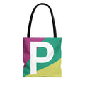 Monogram 'P' Colorblock Tote Bag — Personalized Initial P Shoulder Tote