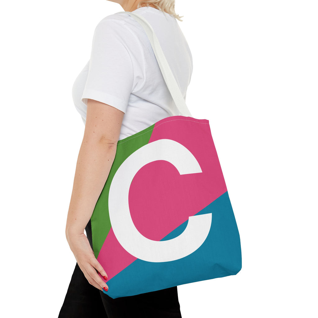 Monogram 'C' Colorblock Tote Bag — Personalized Initial C Shoulder Tote