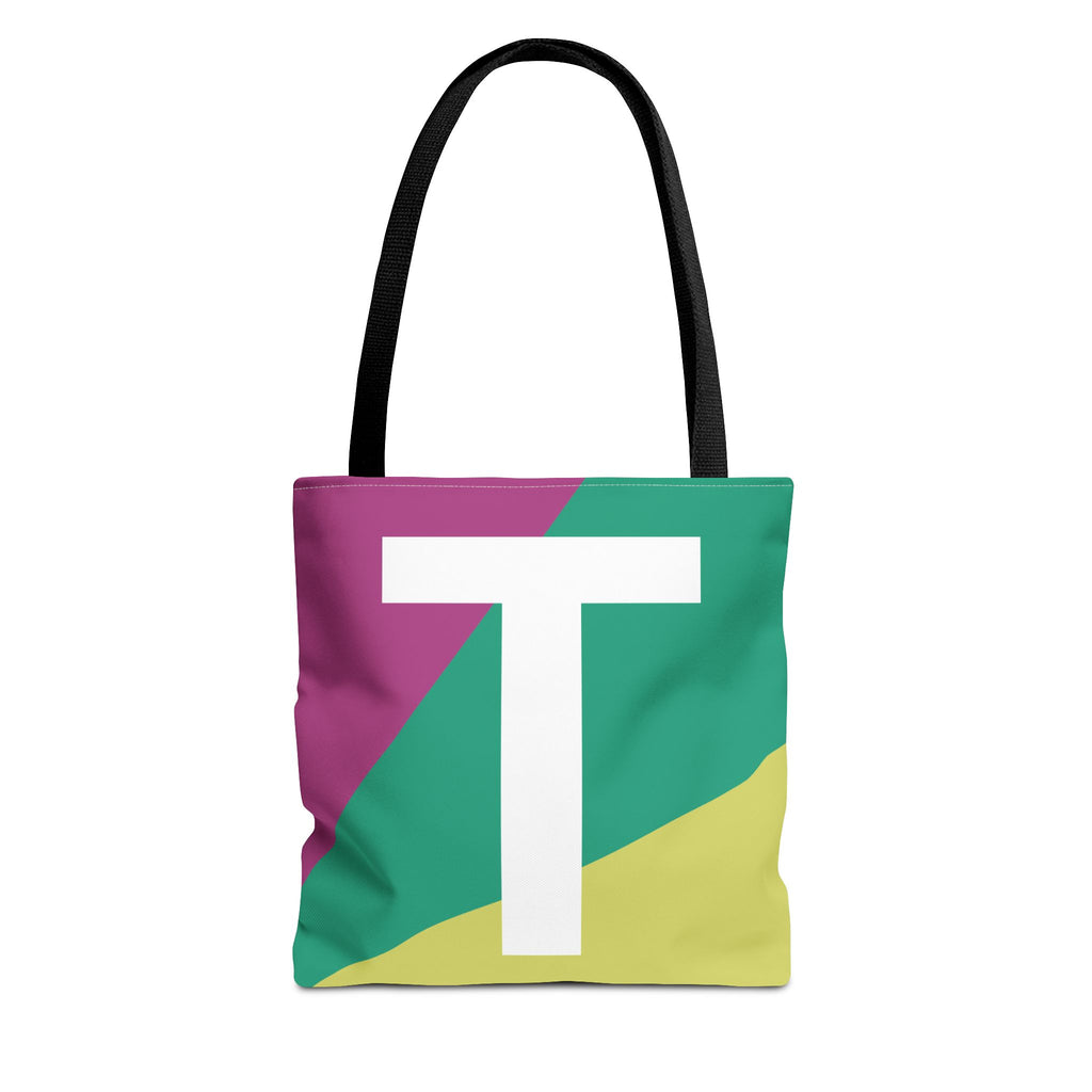 Monogram 'T' Colorblock Tote Bag — Personalized Initial T Shoulder Tote