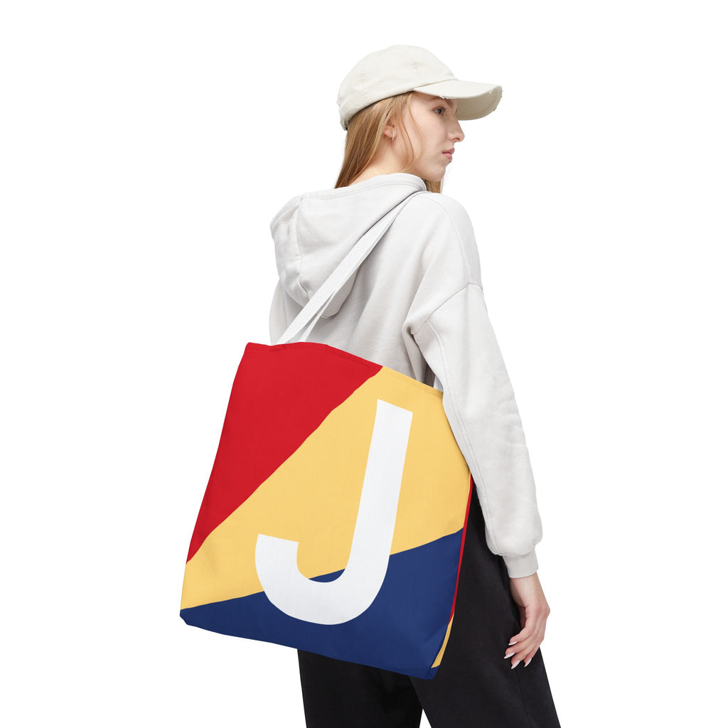 Monogram 'J' Colorblock Tote Bag — Personalized Initial J Shoulder Tote
