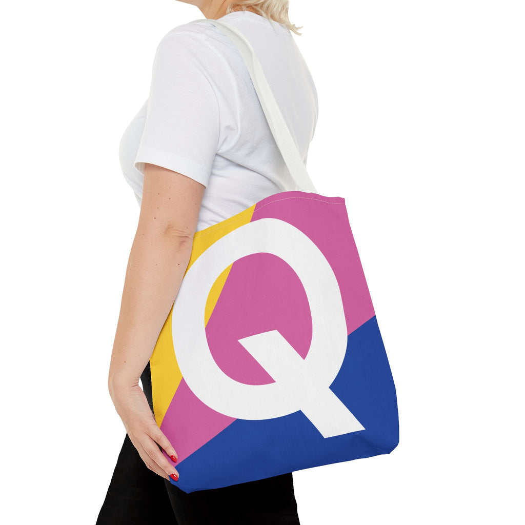Monogram 'Q' Colorblock Tote Bag — Personalized Initial Q Shoulder Tote