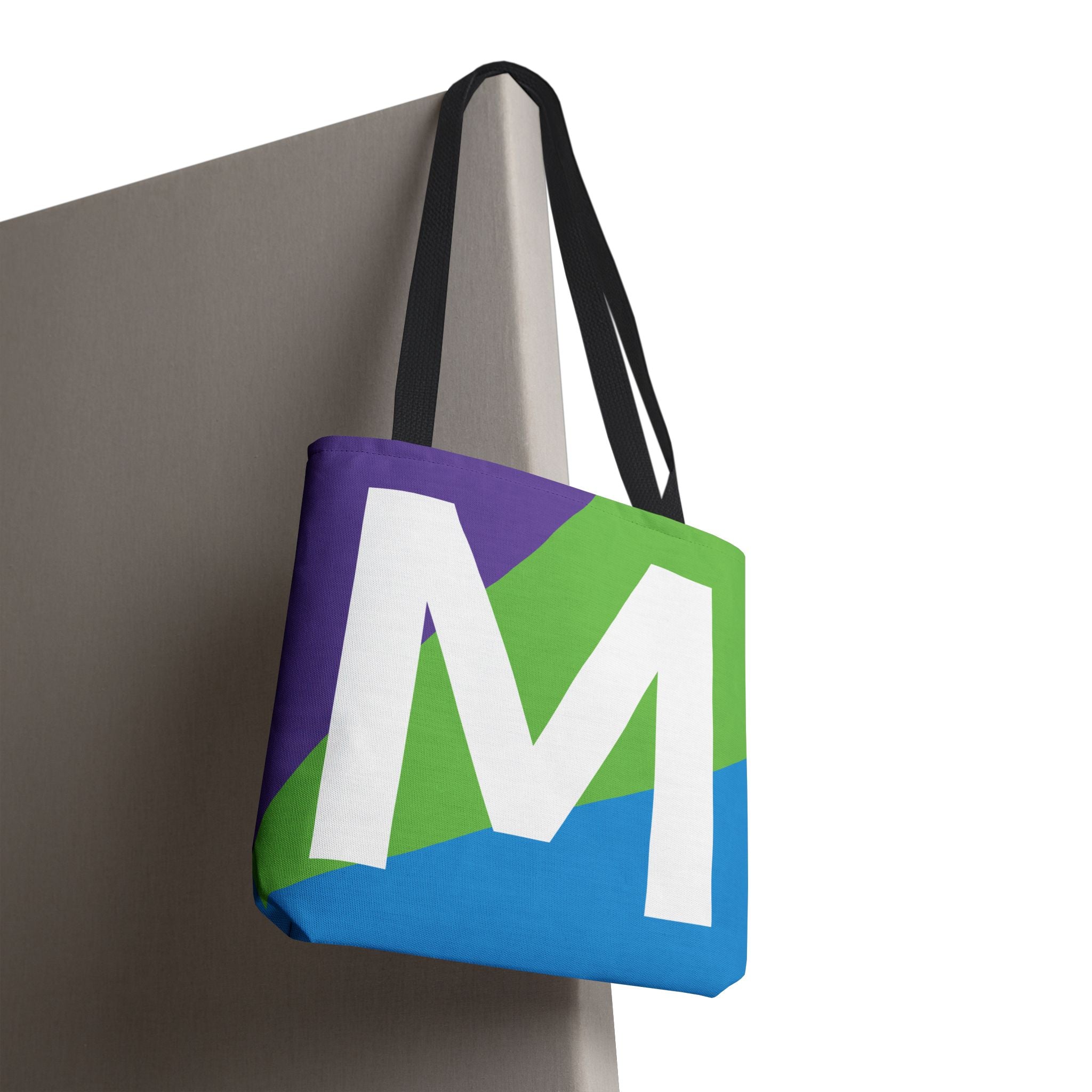 Monogram 'M' Colorblock Tote Bag — Personalized Initial M Shoulder Tote