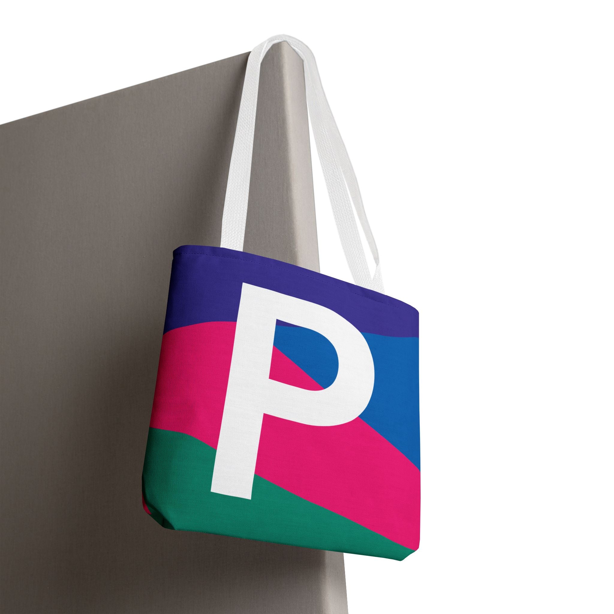 Monogram 'P' Colorblock Tote Bag — Personalized Initial P Shoulder Tote