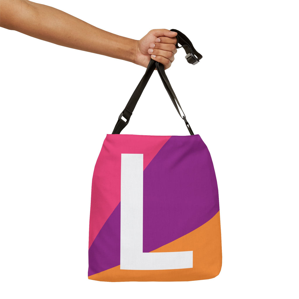 Initial Letter 'L' Colorblock Adjustable Tote Bag — Monogram Alphabet Shoulder Bag