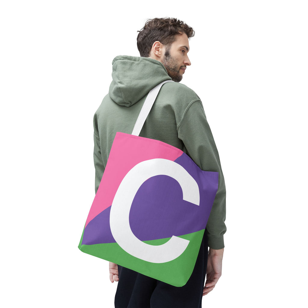 Monogram 'C' Colorblock Tote Bag — Personalized Initial C Shoulder Tote