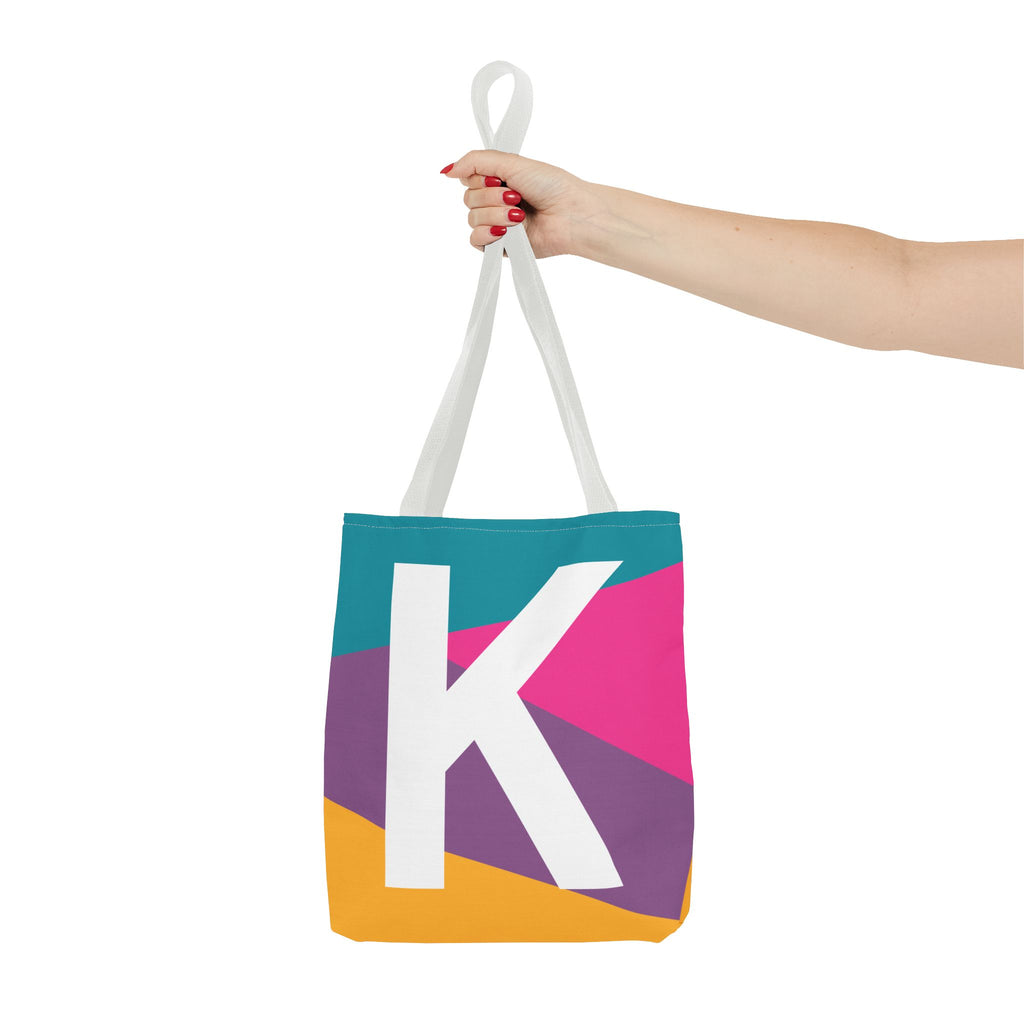 Monogram 'K' Colorblock Tote Bag — Personalized Initial K Shoulder Tote