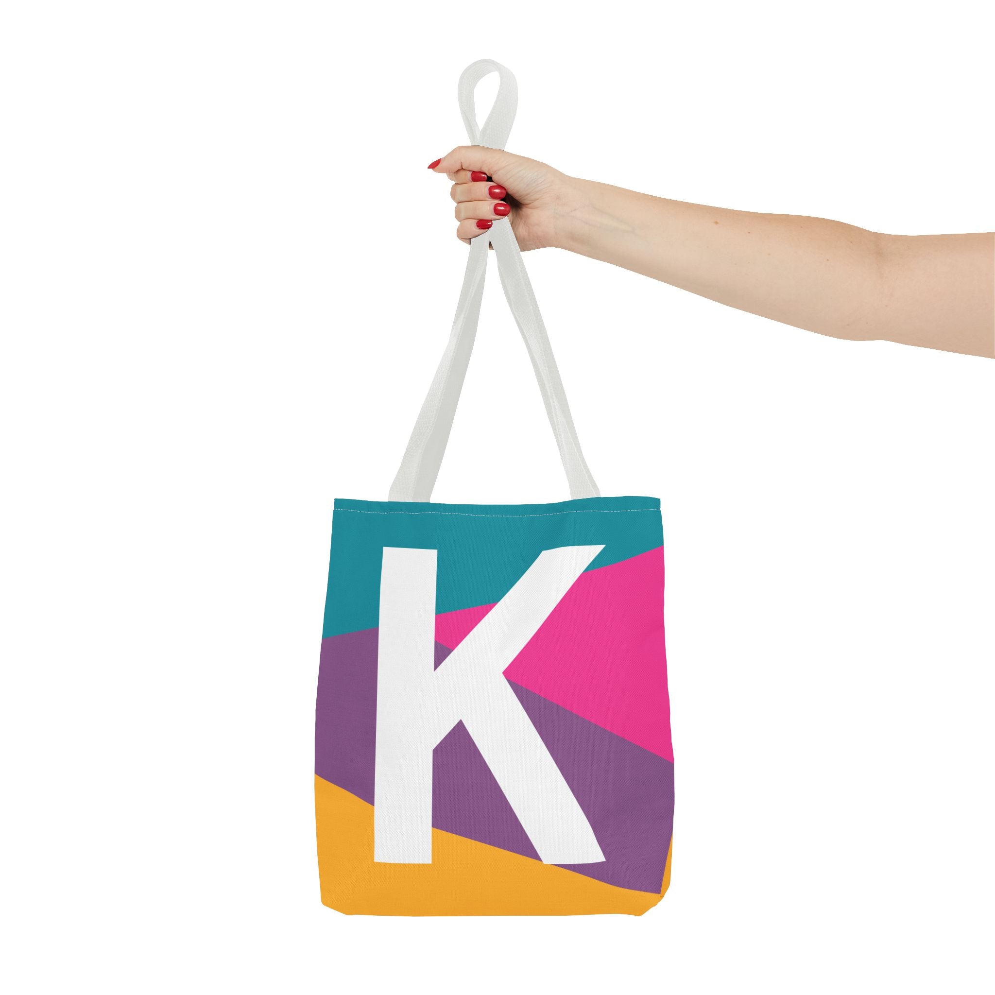 Monogram 'K' Colorblock Tote Bag — Personalized Initial K Shoulder Tote