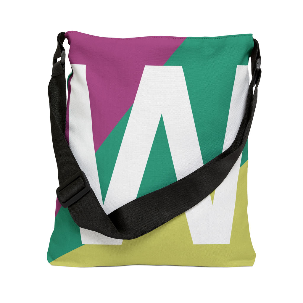 Initial Letter 'W' Colorblock Adjustable Tote Bag — Monogram Alphabet Shoulder Bag