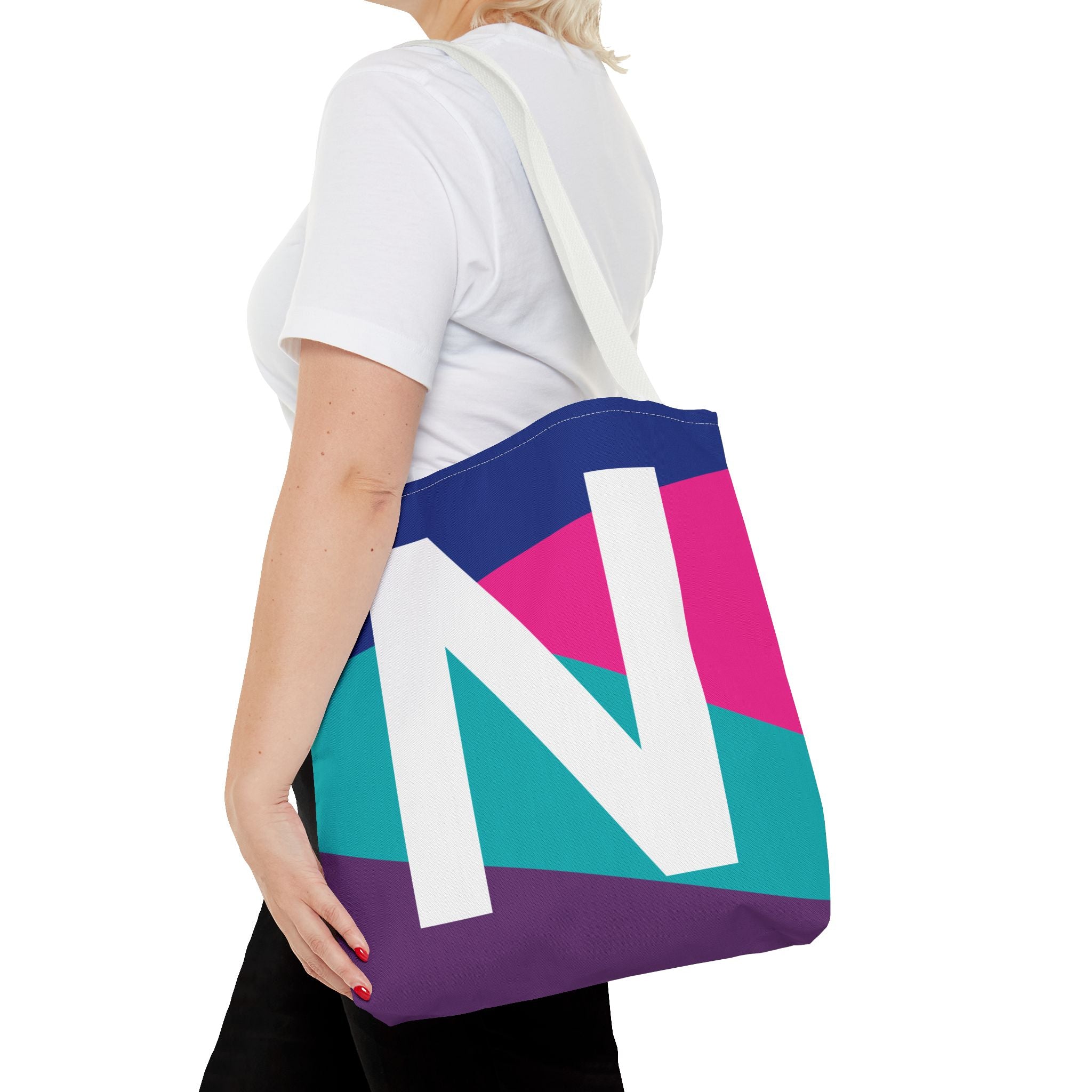 Monogram 'N' Colorblock Tote Bag — Personalized Initial N Shoulder Tote