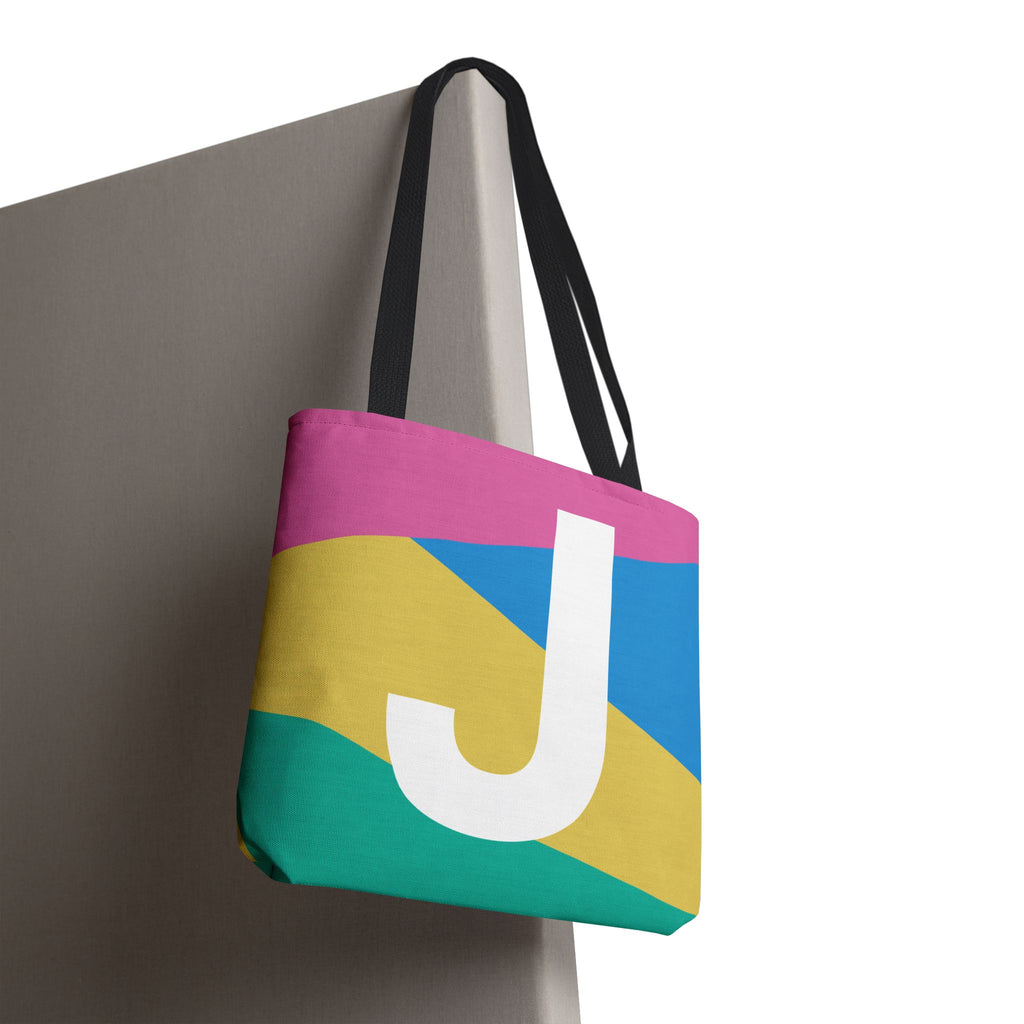 Monogram 'J' Colorblock Tote Bag — Personalized Initial J Shoulder Tote