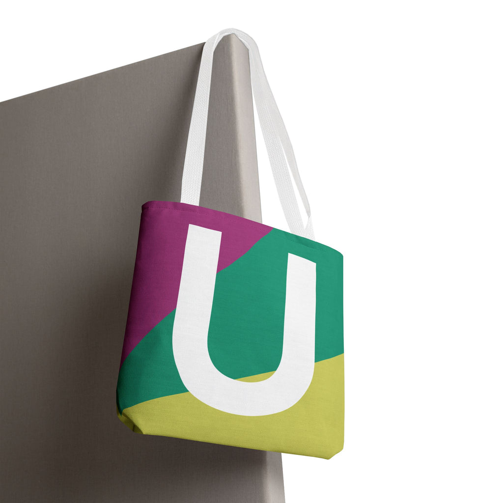 Monogram 'U' Colorblock Tote Bag — Personalized Initial U Shoulder Tote