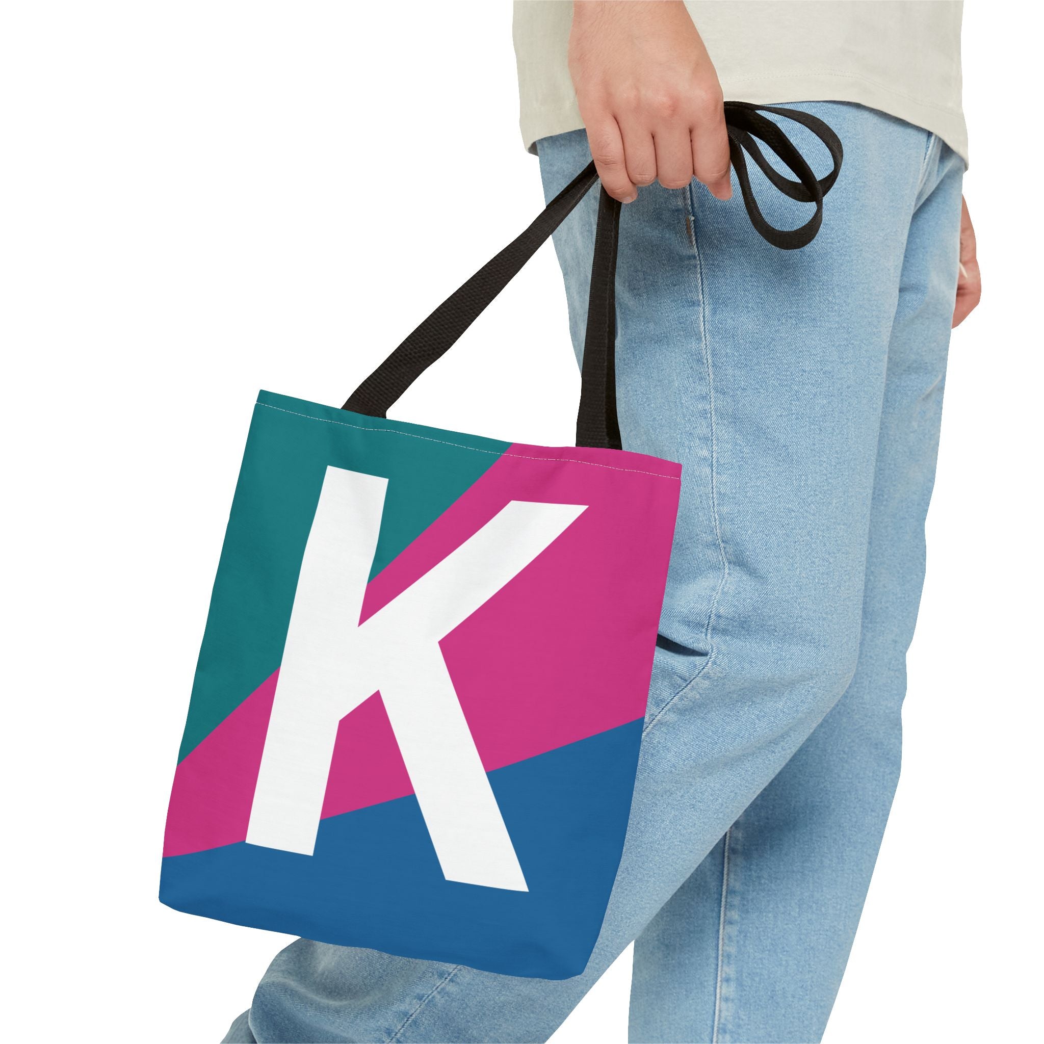 Monogram 'K' Colorblock Tote Bag — Personalized Initial K Shoulder Tote