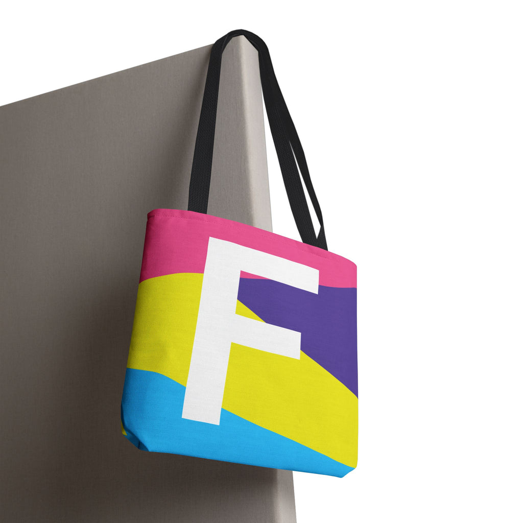 Monogram 'F' Colorblock Tote Bag — Personalized Initial F Shoulder Tote