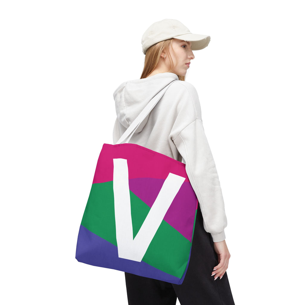 Monogram 'V' Colorblock Tote Bag — Personalized Initial V Shoulder Tote