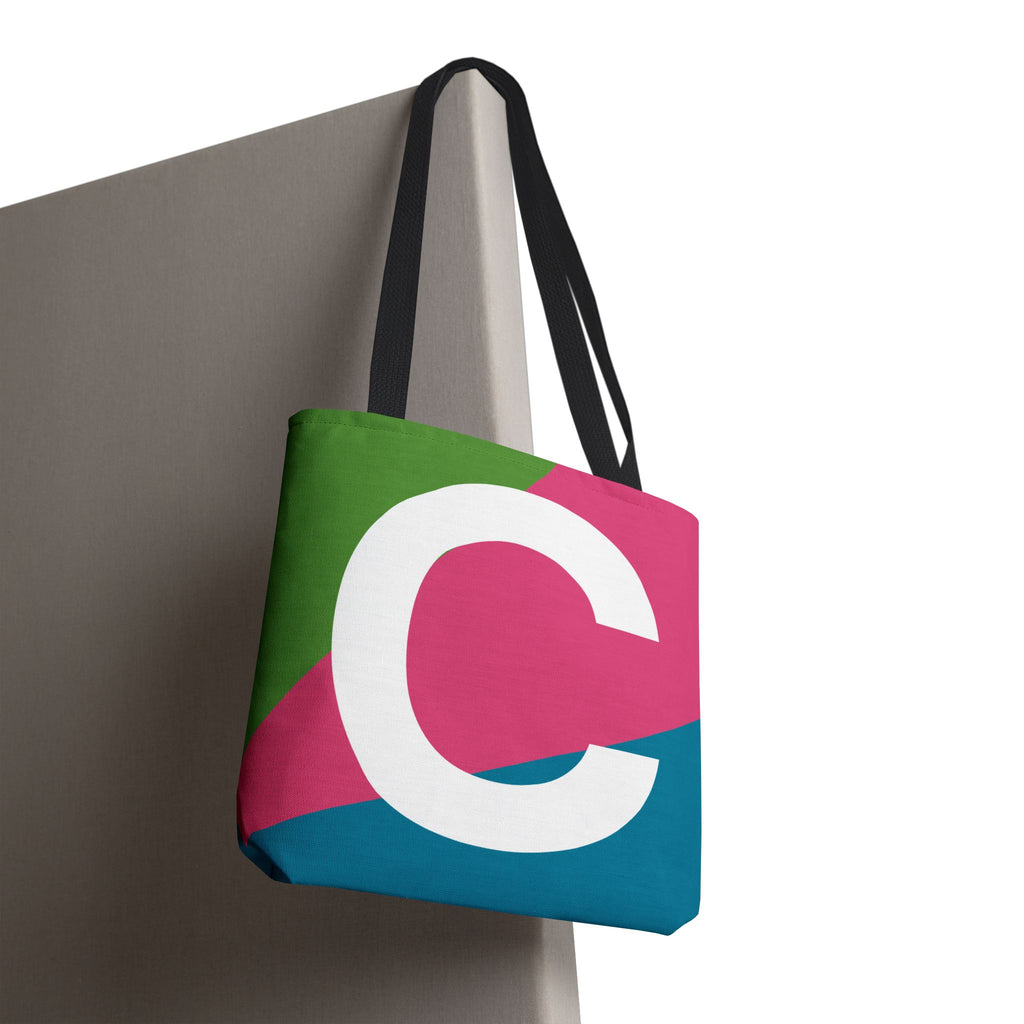 Monogram 'C' Colorblock Tote Bag — Personalized Initial C Shoulder Tote
