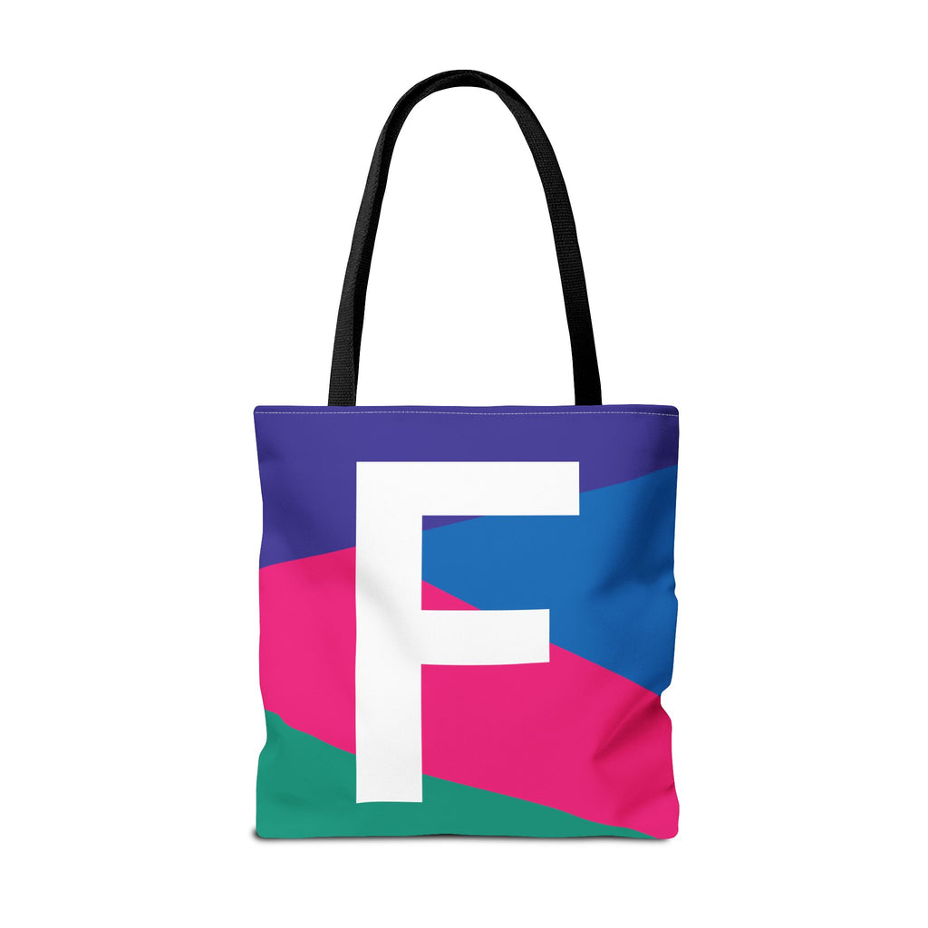 Monogram 'F' Colorblock Tote Bag — Personalized Initial F Shoulder Tote