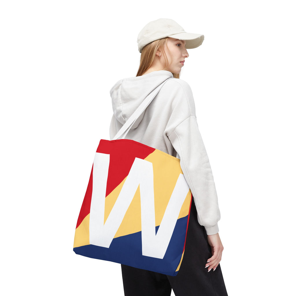 Monogram 'W' Colorblock Tote Bag — Personalized Initial W Shoulder Tote