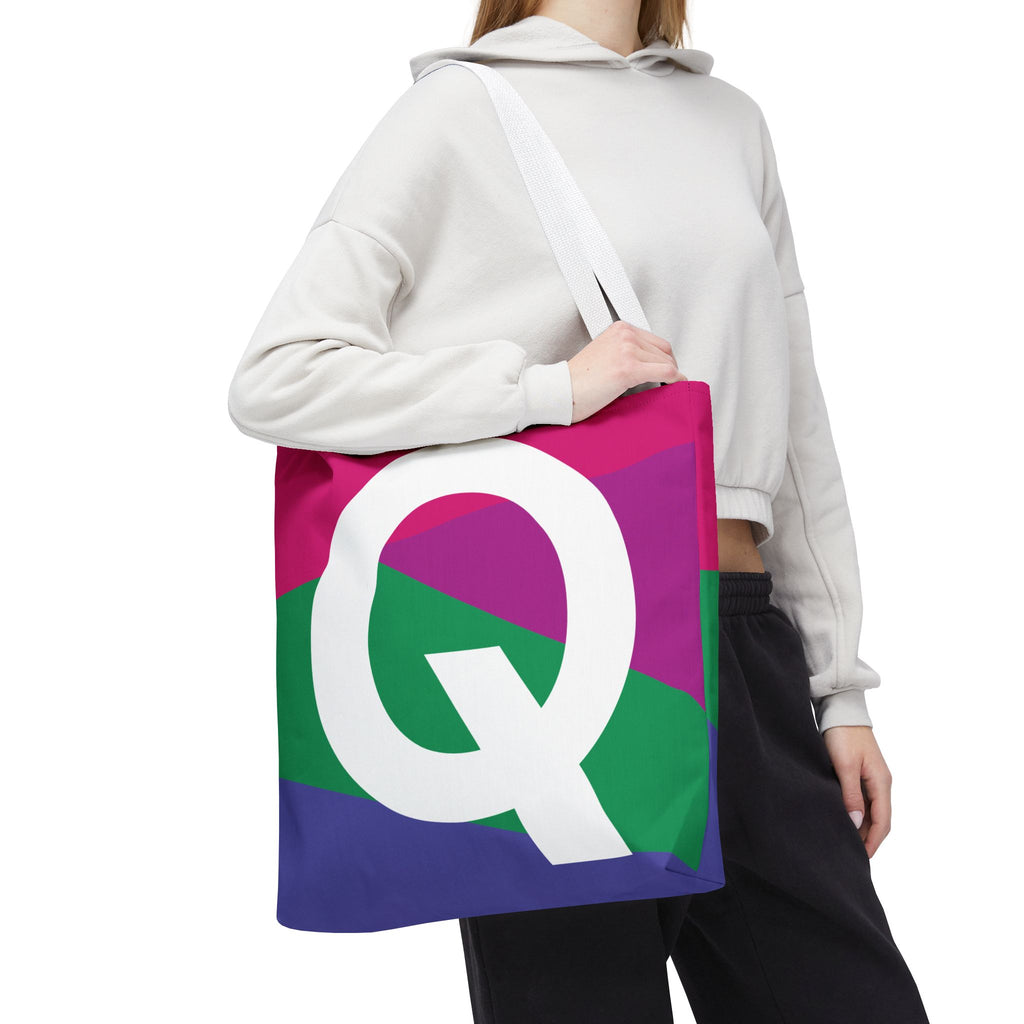 Monogram 'Q' Colorblock Tote Bag — Personalized Initial Q Shoulder Tote