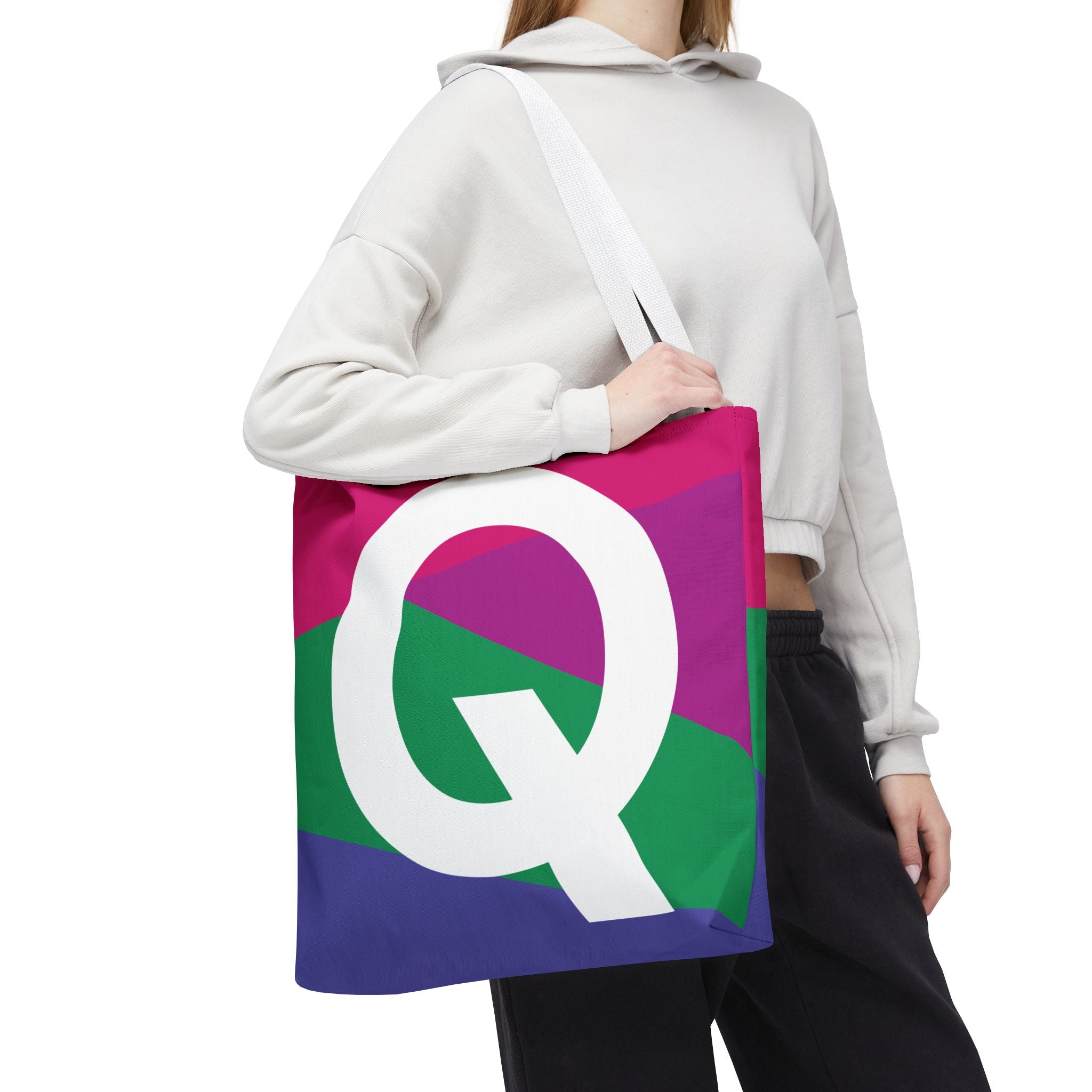 Monogram 'Q' Colorblock Tote Bag — Personalized Initial Q Shoulder Tote