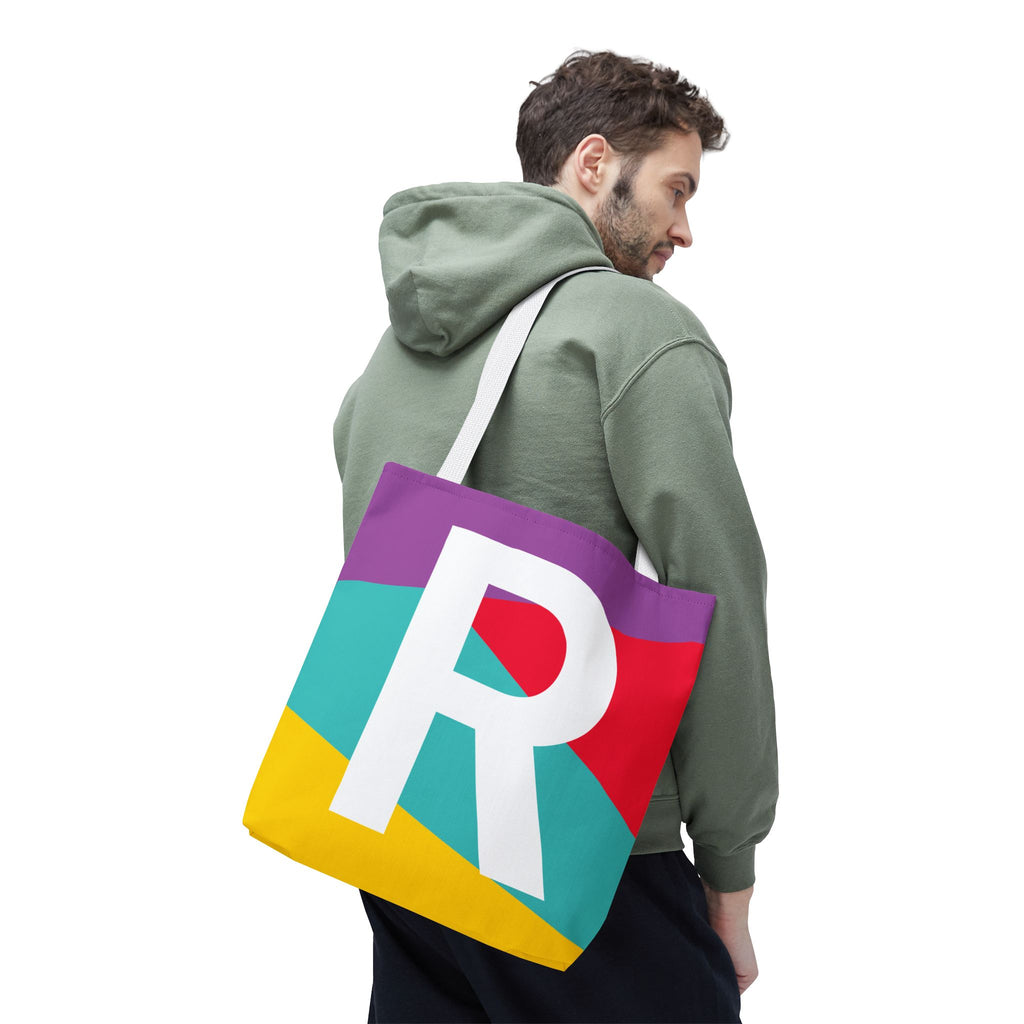 Monogram 'R' Colorblock Tote Bag — Personalized Initial R Shoulder Tote