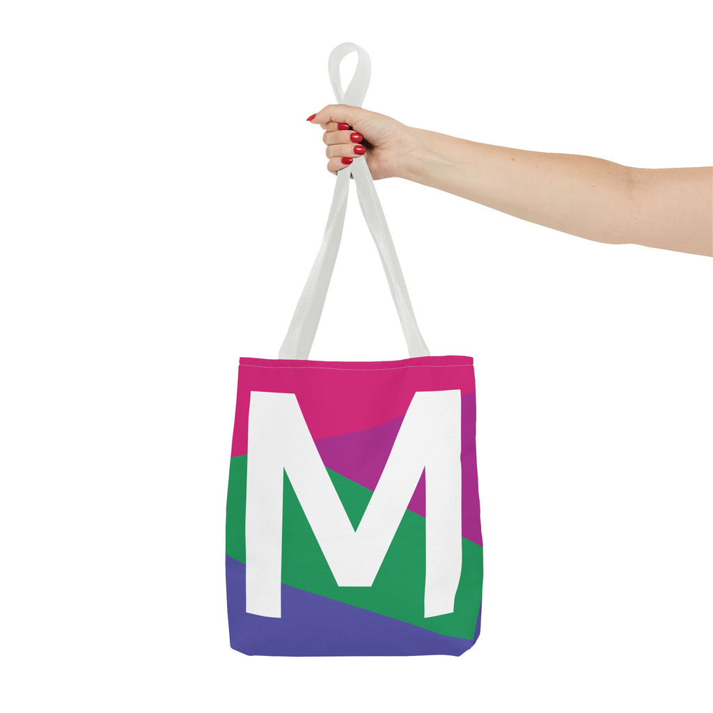 Monogram 'M' Colorblock Tote Bag — Personalized Initial M Shoulder Tote