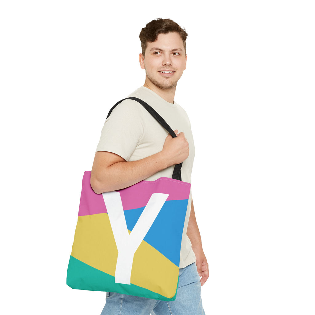 Monogram 'Y' Colorblock Tote Bag — Personalized Initial Y Shoulder Tote