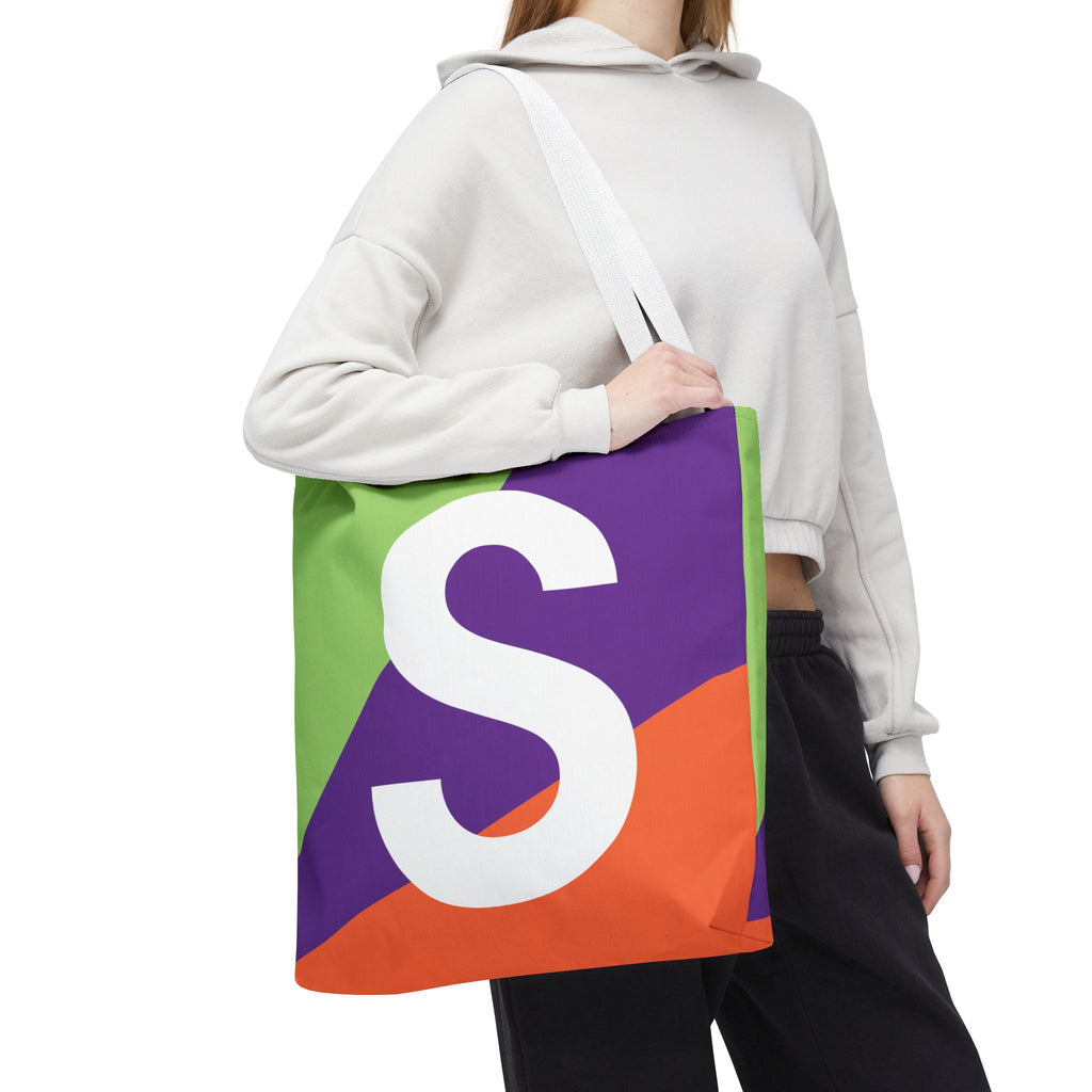 Monogram 'S' Colorblock Tote Bag — Personalized Initial S Shoulder Tote
