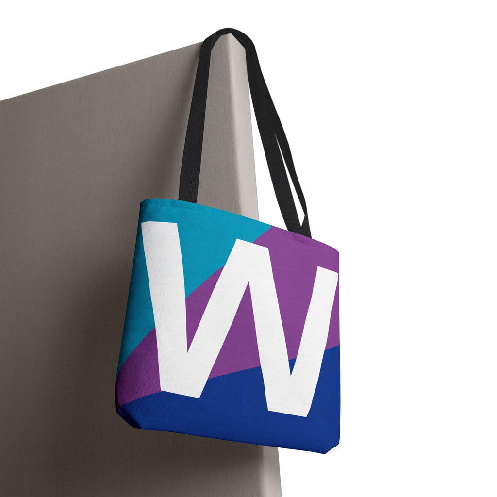 Monogram 'W' Colorblock Tote Bag — Personalized Initial W Shoulder Tote