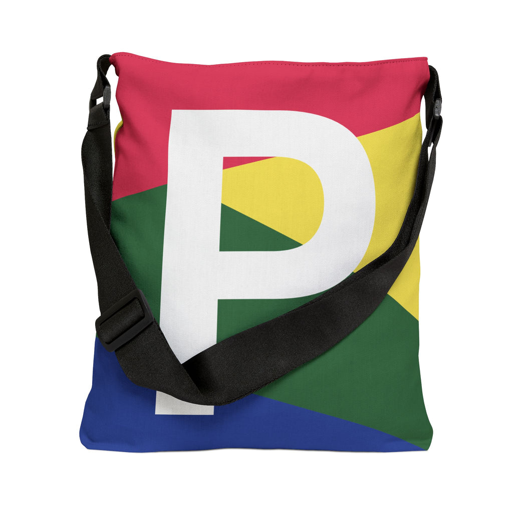 Initial Letter 'P' Colorblock Adjustable Tote Bag — Monogram Alphabet Shoulder Bag