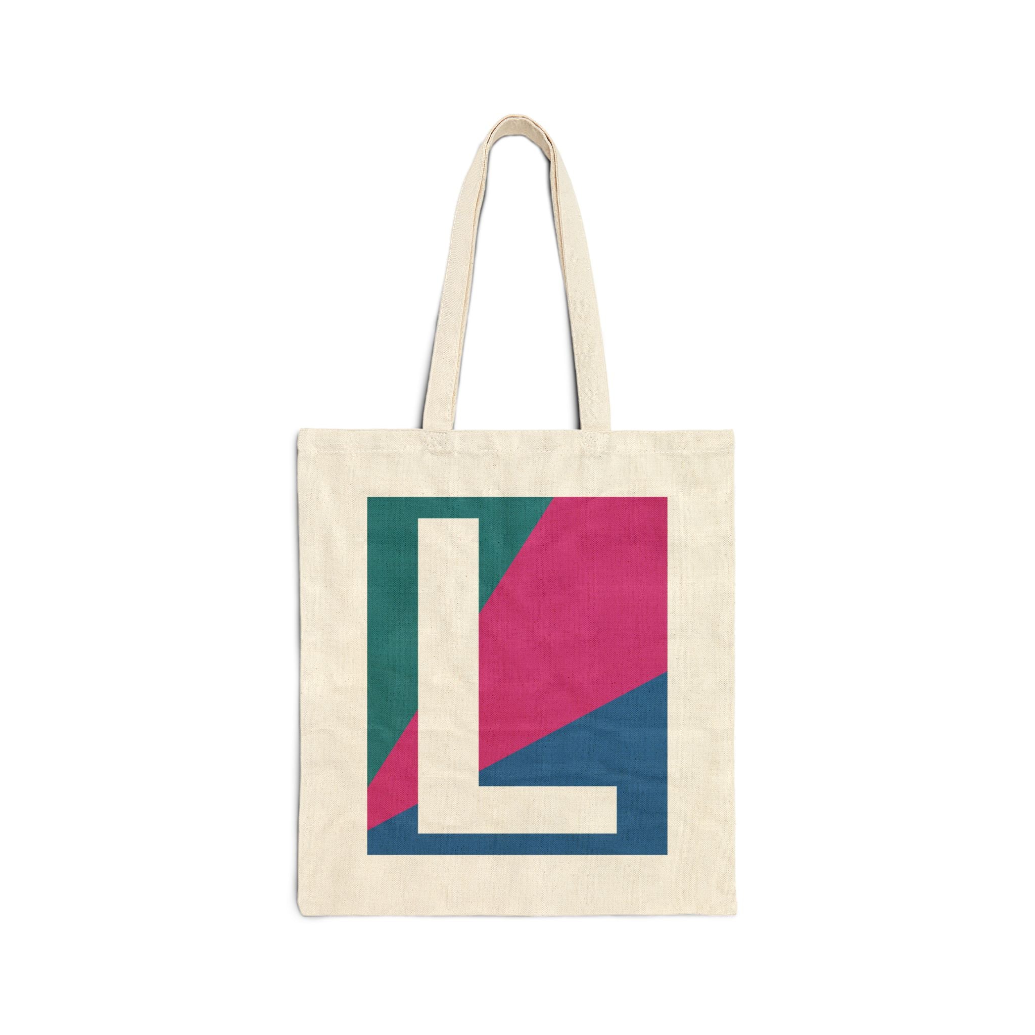 Initial L Colorblock Canvas Tote Bag — Monogram Letter L Reusable Grocery Tote