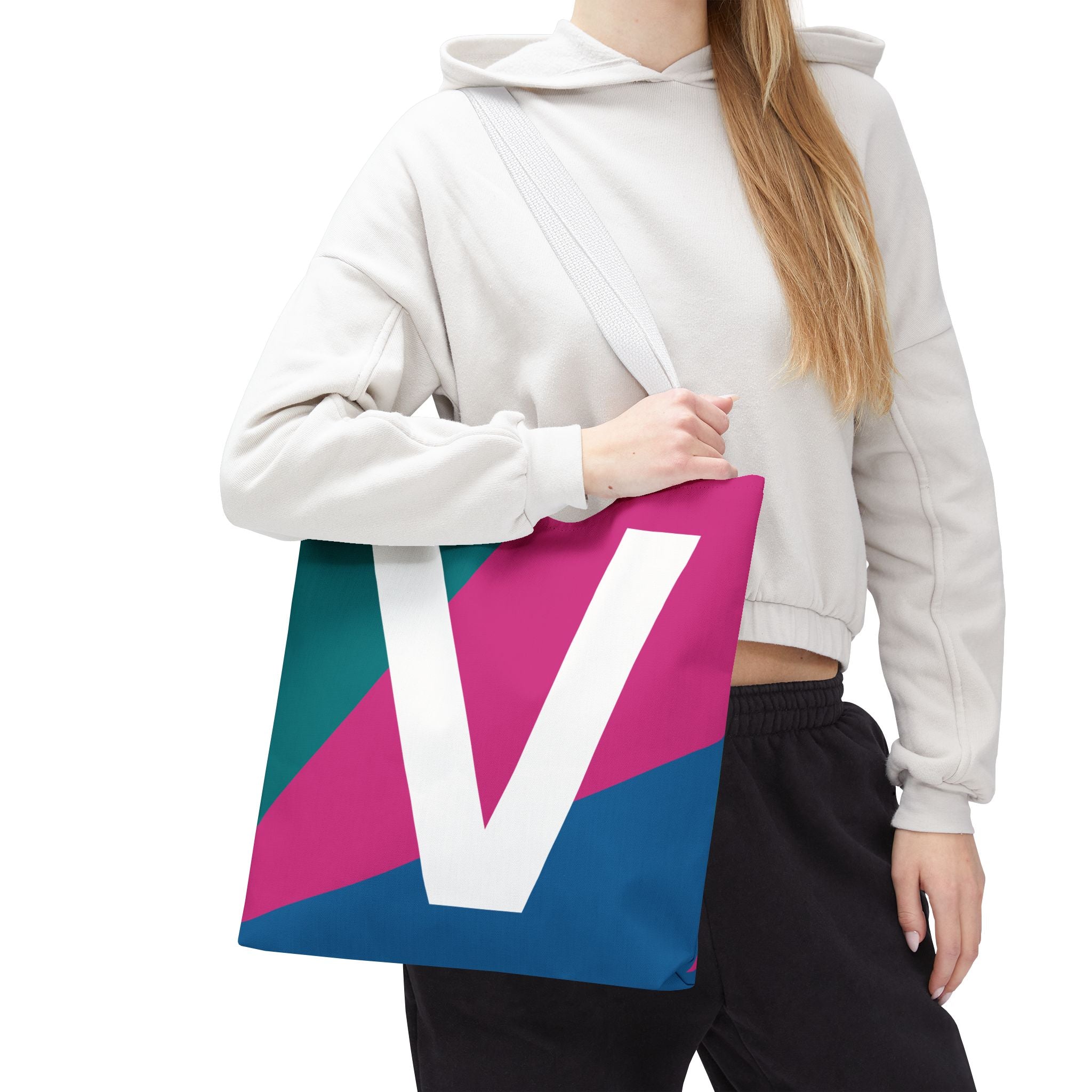 Monogram 'V' Colorblock Tote Bag — Personalized Initial V Shoulder Tote