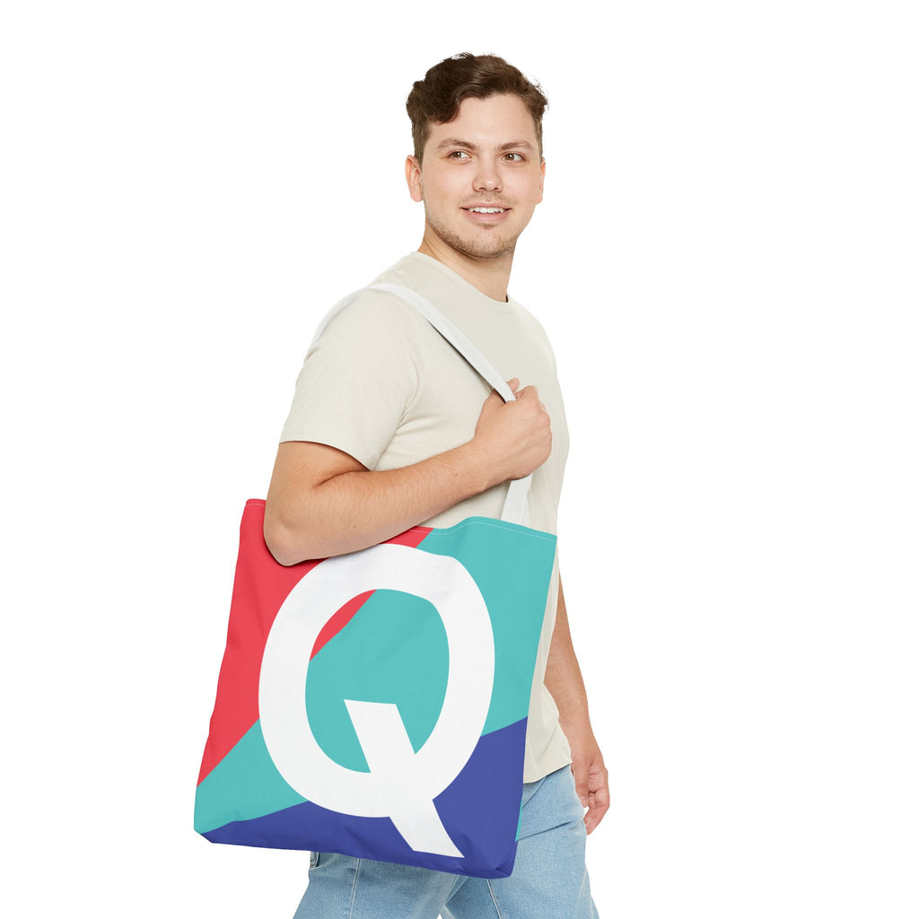 Monogram 'Q' Colorblock Tote Bag — Personalized Initial Q Shoulder Tote