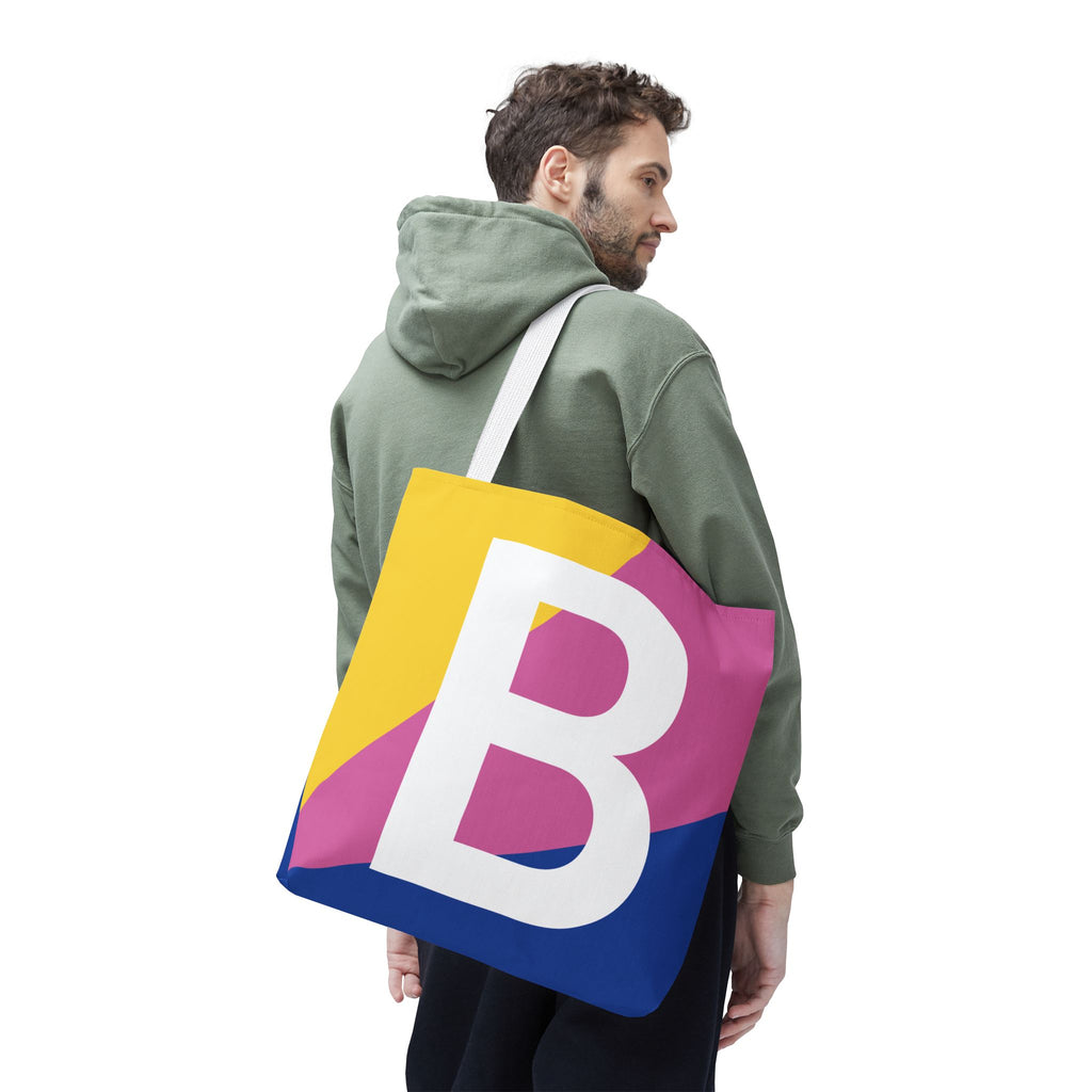Monogram 'B' Colorblock Tote Bag — Personalized Initial B Shoulder Tote