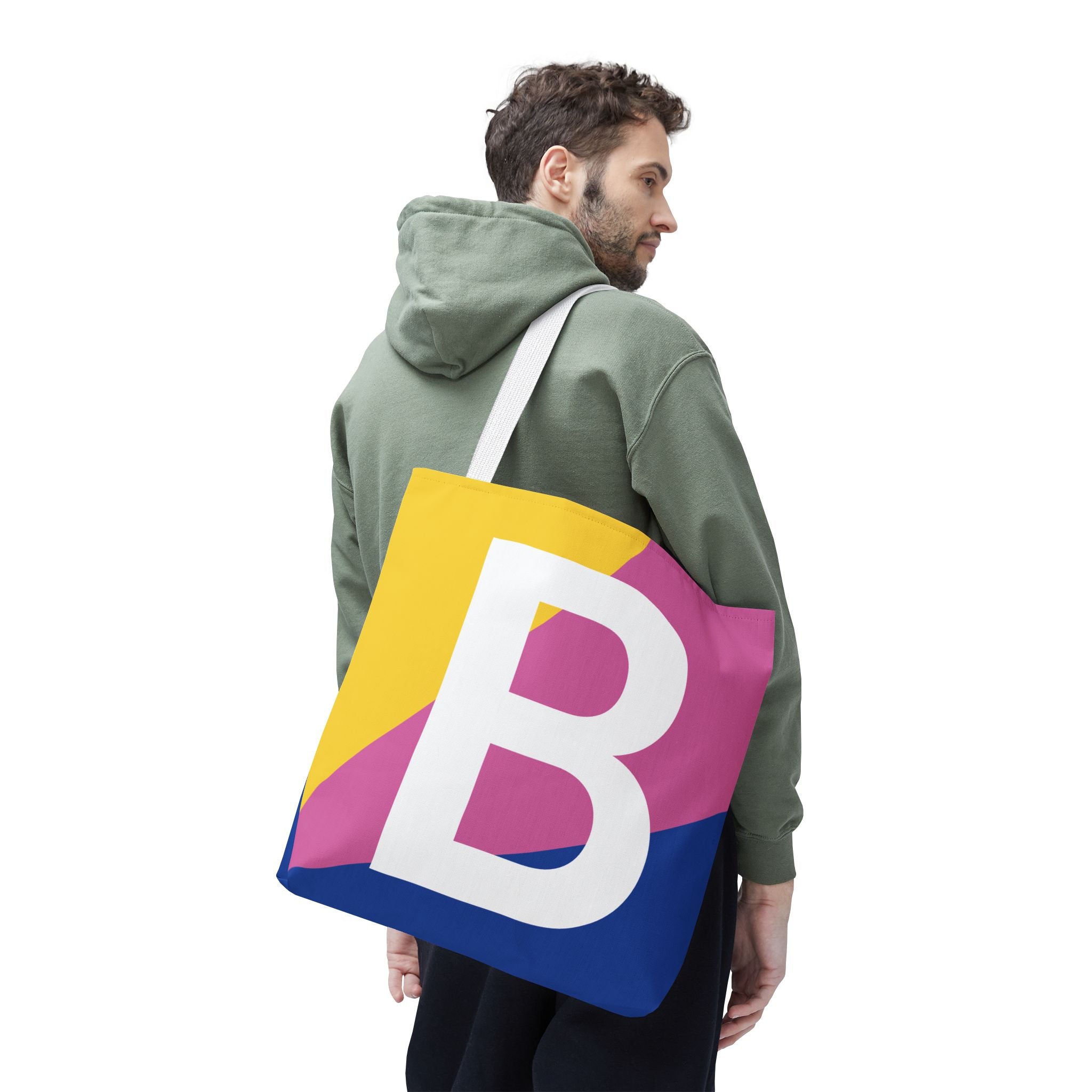 Monogram 'B' Colorblock Tote Bag — Personalized Initial B Shoulder Tote
