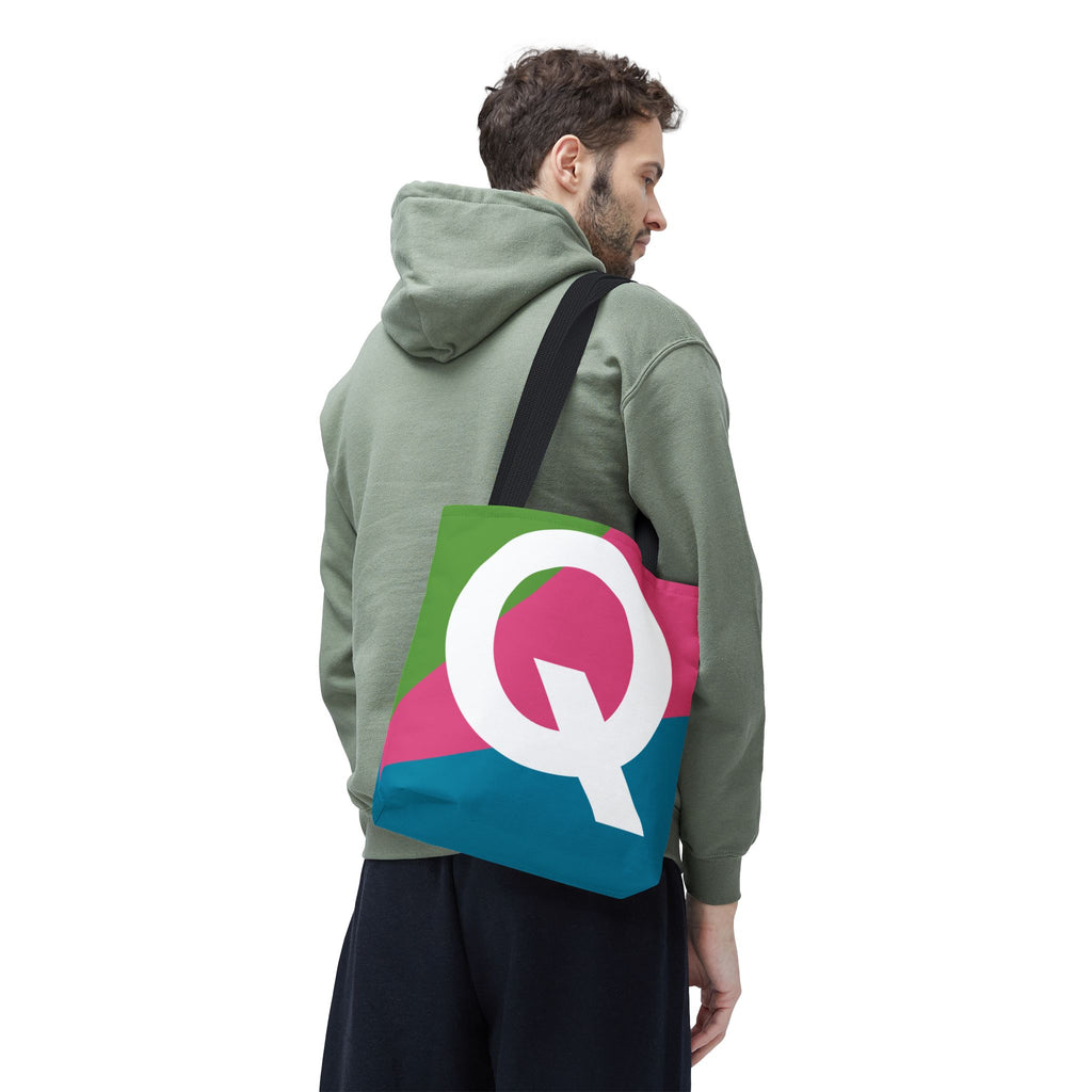 Monogram 'Q' Colorblock Tote Bag — Personalized Initial Q Shoulder Tote