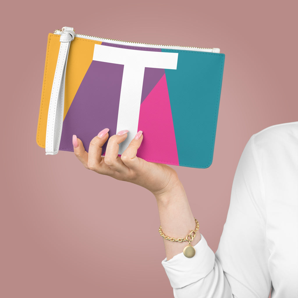 Monogram 'T' Colorblock Clutch Bag — Bold Geometric Wristlet for Everyday & Gifts