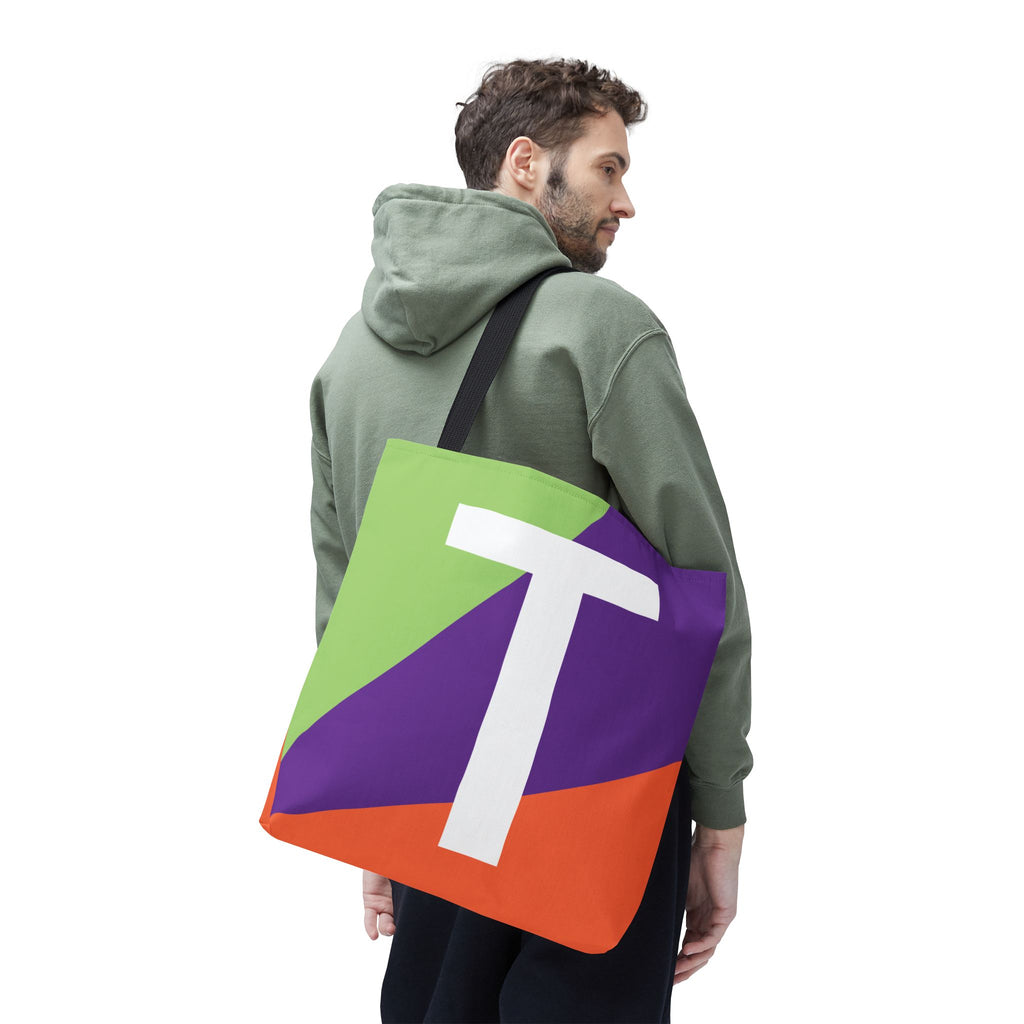 Monogram 'T' Colorblock Tote Bag — Personalized Initial T Shoulder Tote