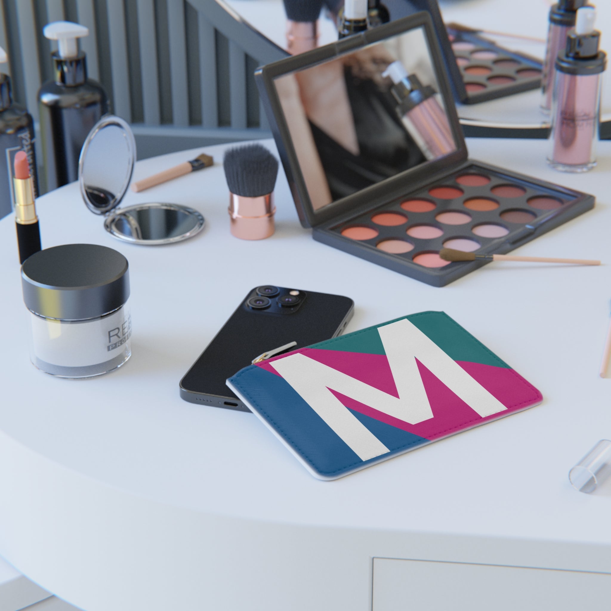 Initial M Mini Clutch — Colorblock Monogram Wristlet Wallet