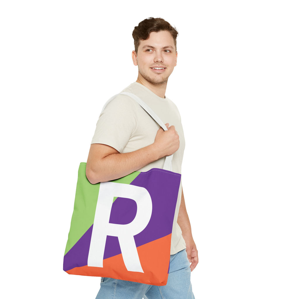 Monogram 'R' Colorblock Tote Bag — Personalized Initial R Shoulder Tote