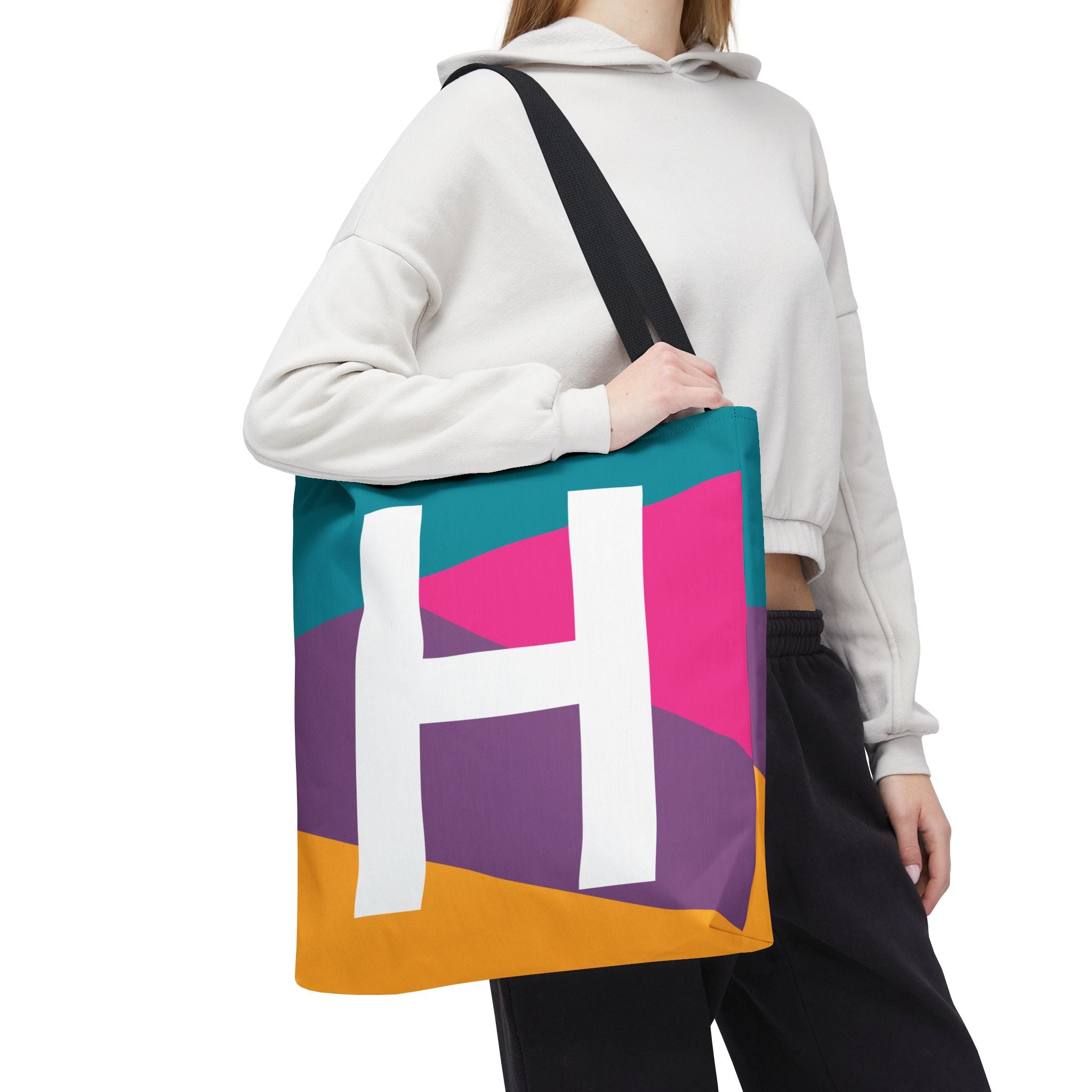 Monogram 'H' Colorblock Tote Bag — Personalized Initial H Shoulder Tote