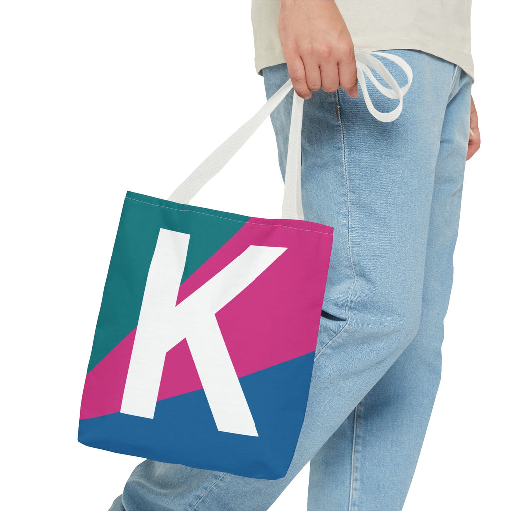 Monogram 'K' Colorblock Tote Bag — Personalized Initial K Shoulder Tote