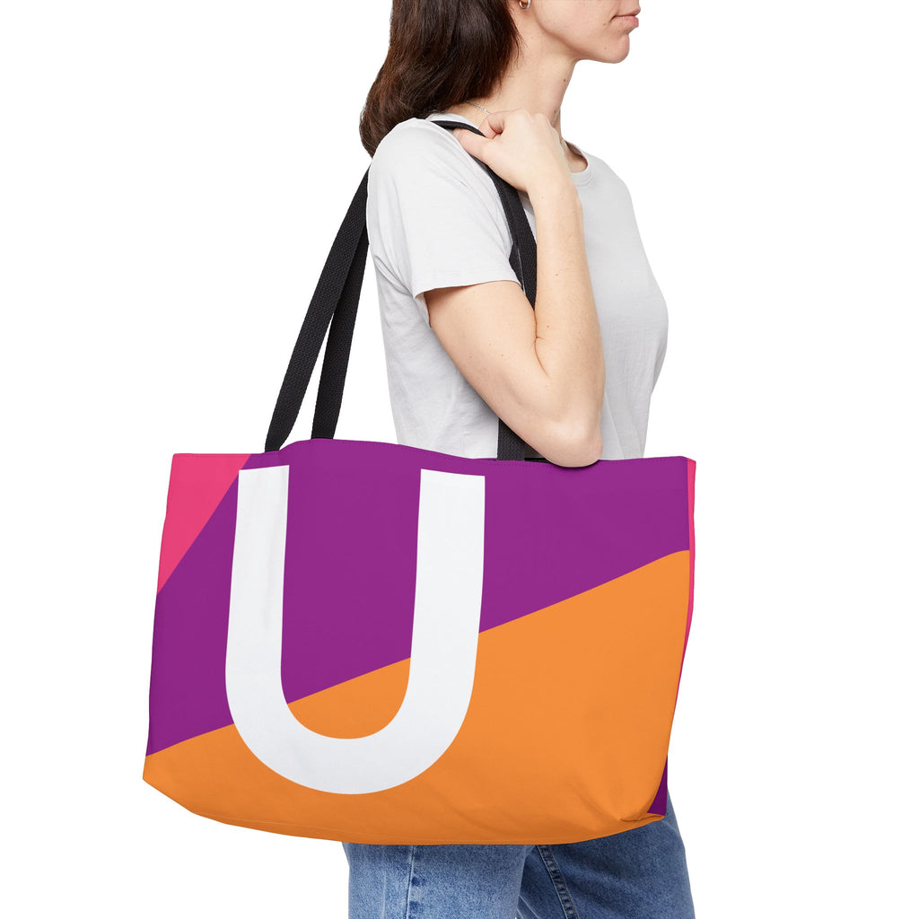 Personalized 'U' Colorblock Tote Bag — Monogram Weekender Tote
