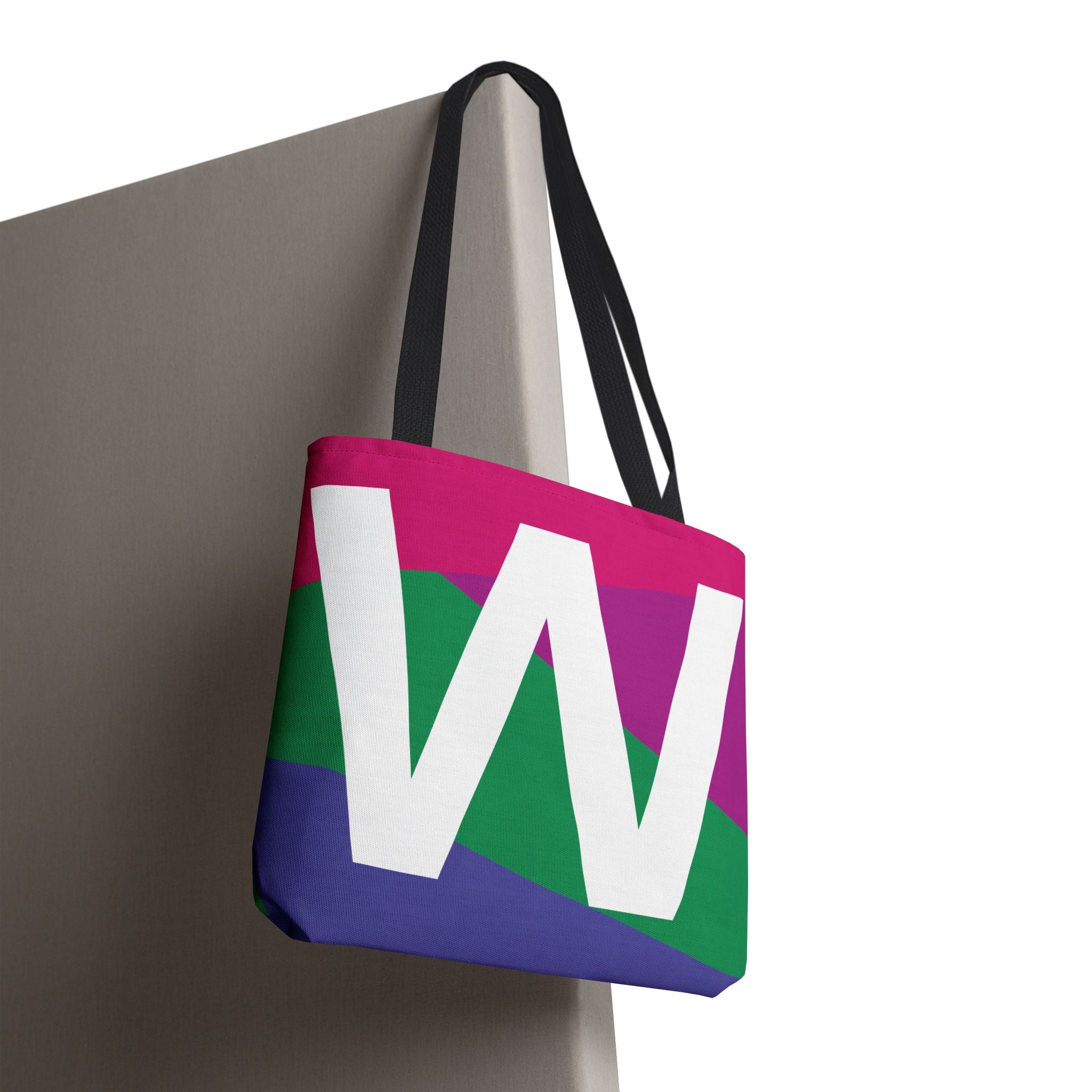 Monogram 'W' Colorblock Tote Bag — Personalized Initial W Shoulder Tote