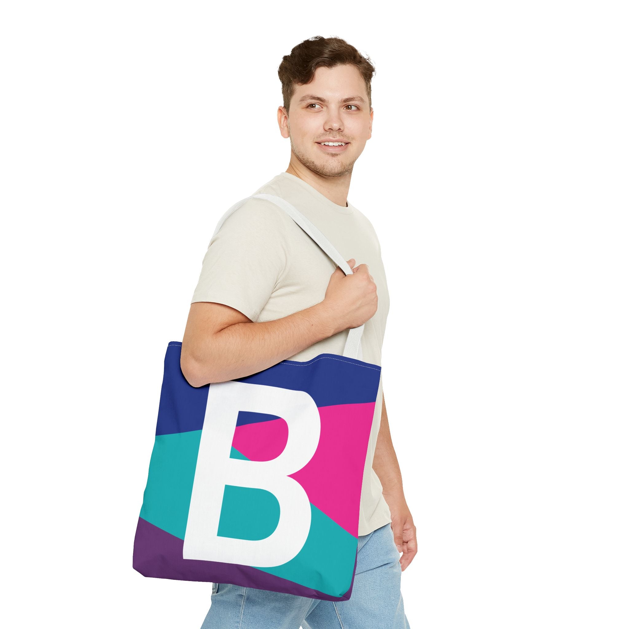 Monogram 'B' Colorblock Tote Bag — Personalized Initial B Shoulder Tote